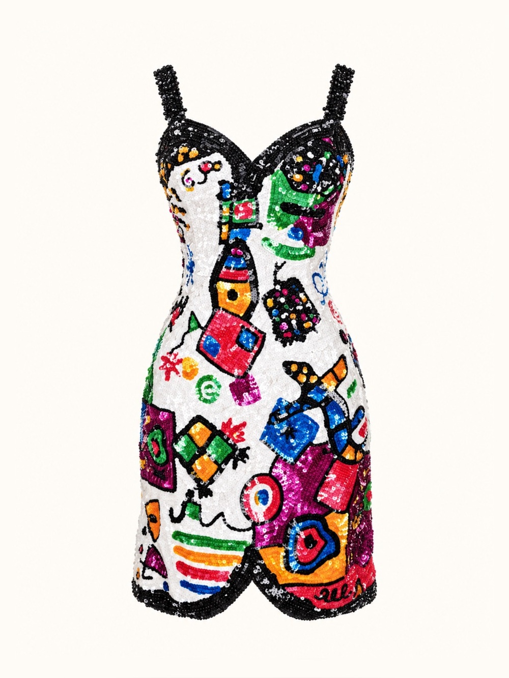 Vintage Lillie Rubin 100% Silk Abstract Beaded Sequin Mini Dress Size 8
